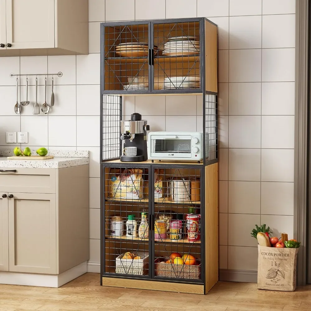 Kitchen Cabinet with Doors and Shelves Large Freestanding Storage Cupboard with Countertop Hutch, 72in Tall Kitchen Cabinet