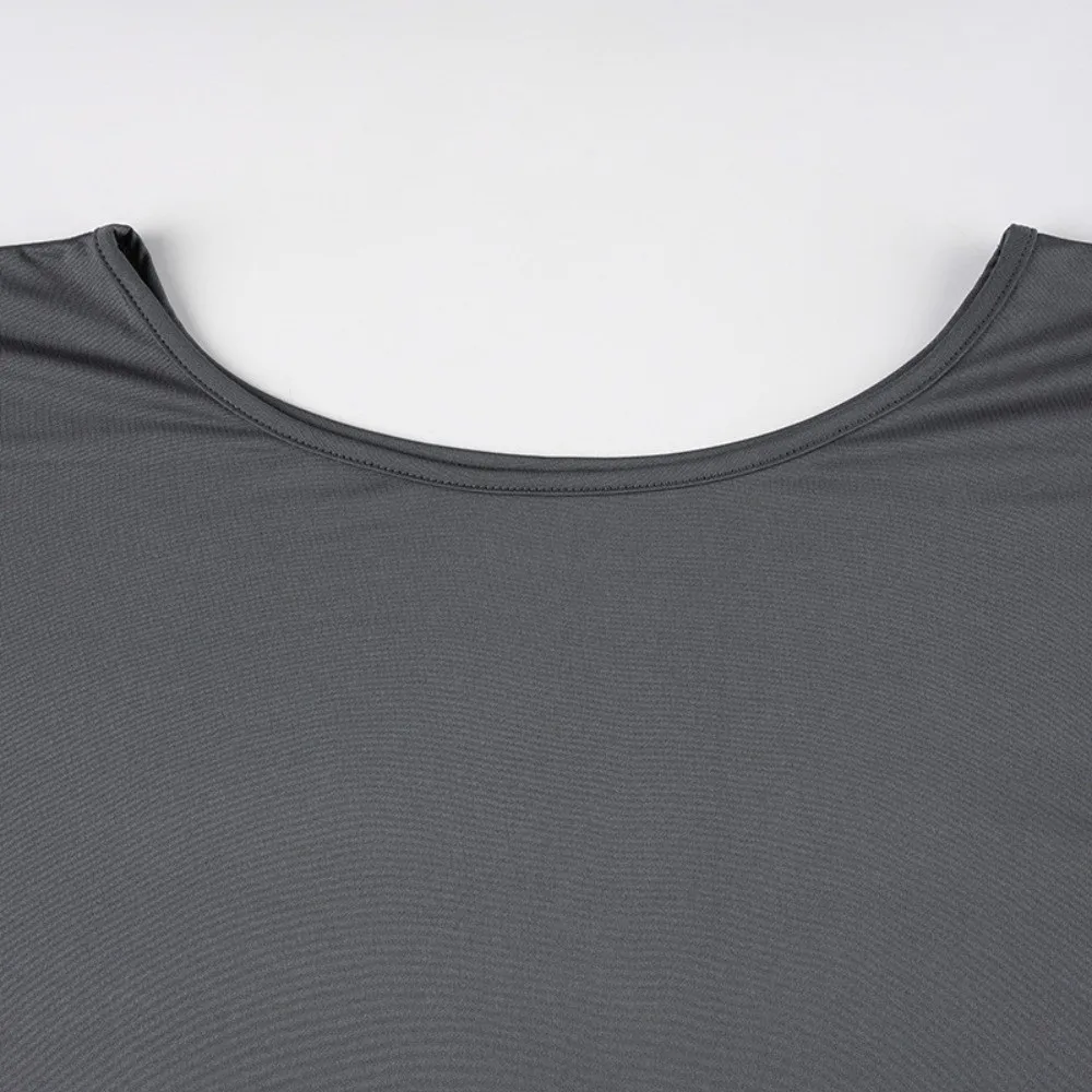 فستان ضيق مثير قابل للتمدد بأكمام طويلة وبسيط بدون أكتاف، فستان رمادي بقصة ضيقة وأكمام تشبه جناح الخفّاش، ملابس الحفلات #5