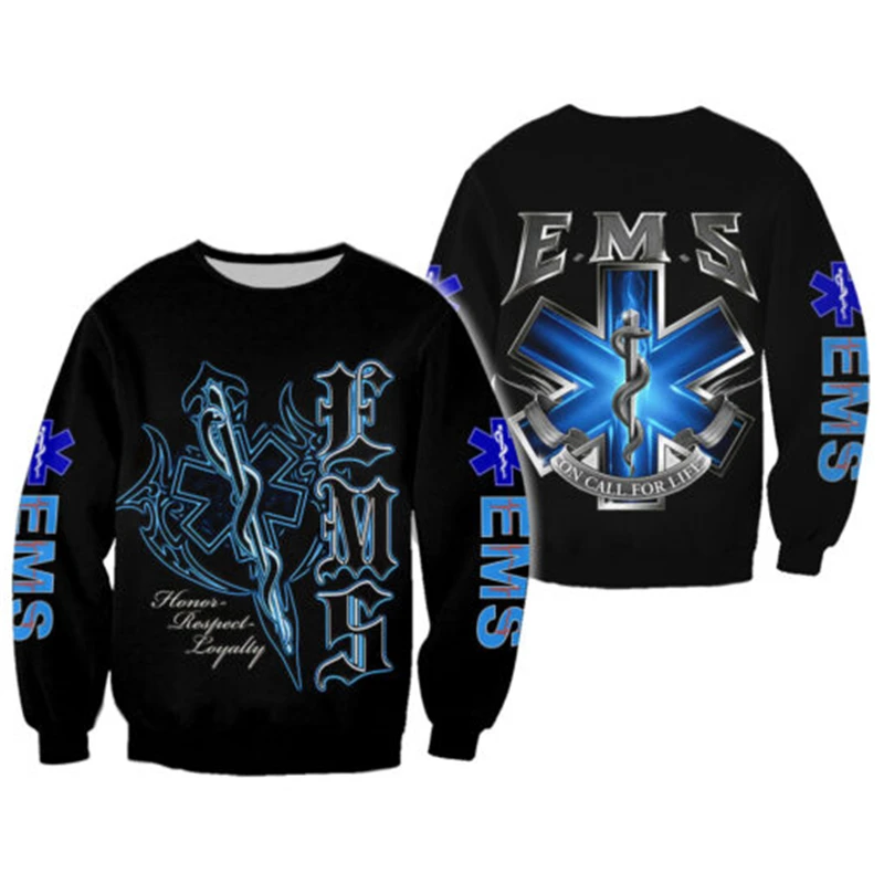 Cosplay EMS EMT Medical Paramedic Worker Tattoo 3D Print Sweater Harajuku Streetwear Long Sleeve Funny Sweatshirts For Men Tops