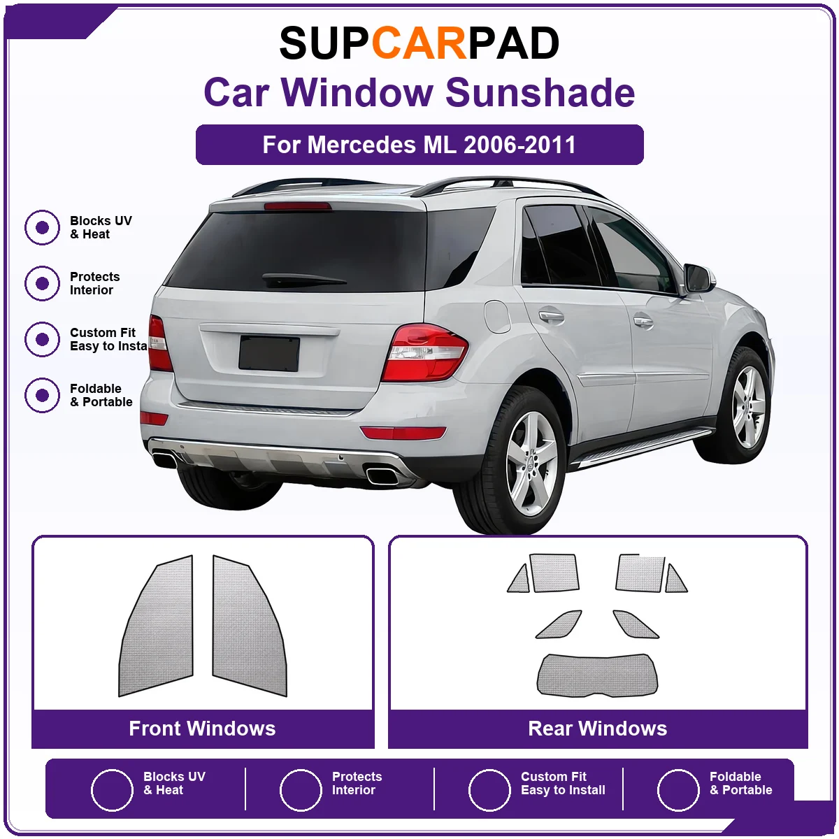 For Mercedes ML 2006-2011 Pre‑Cut Auto Window Sunshade Anti‑UV Car Sun Visor Protector