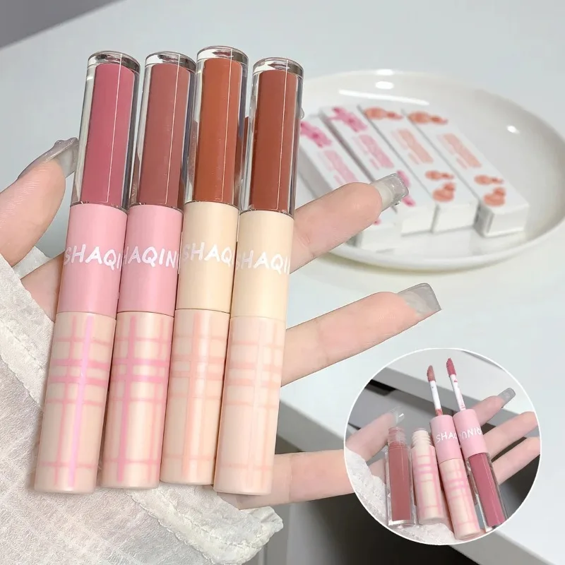 Double End Lippen glasur Voll glanz Spiegel Lippenstift matt Samt Lippen schlamm lang anhaltende Farbe feuchtigkeit spendende Lip gloss getönte Kosmetik