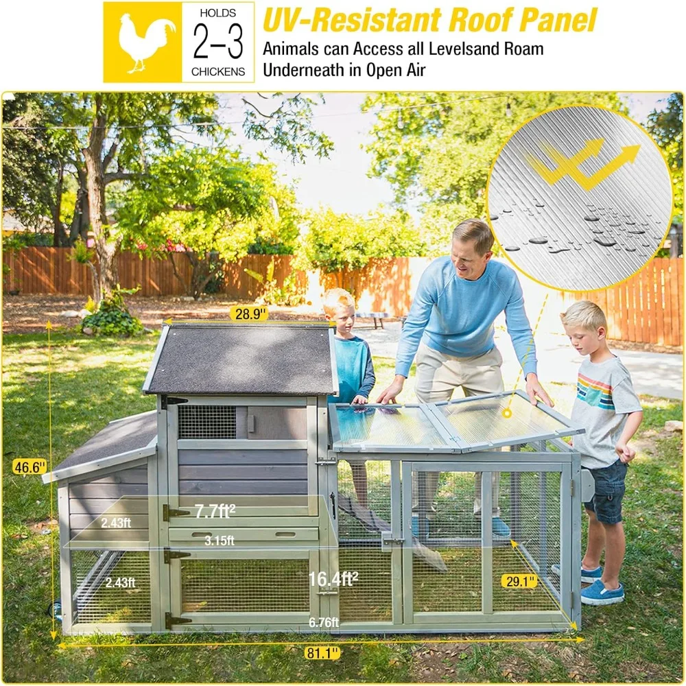 

Chicken Coop Expandable Chicken House with Wheel Large Hen House Movable Cage, Easy Combination with Second Coop