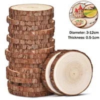 3-12CM Thick Natural Pine Round Unfinished Wood Slices Circles With Tree Bark Log Discs DIY Crafts Wedding Party Painting 3-10pc