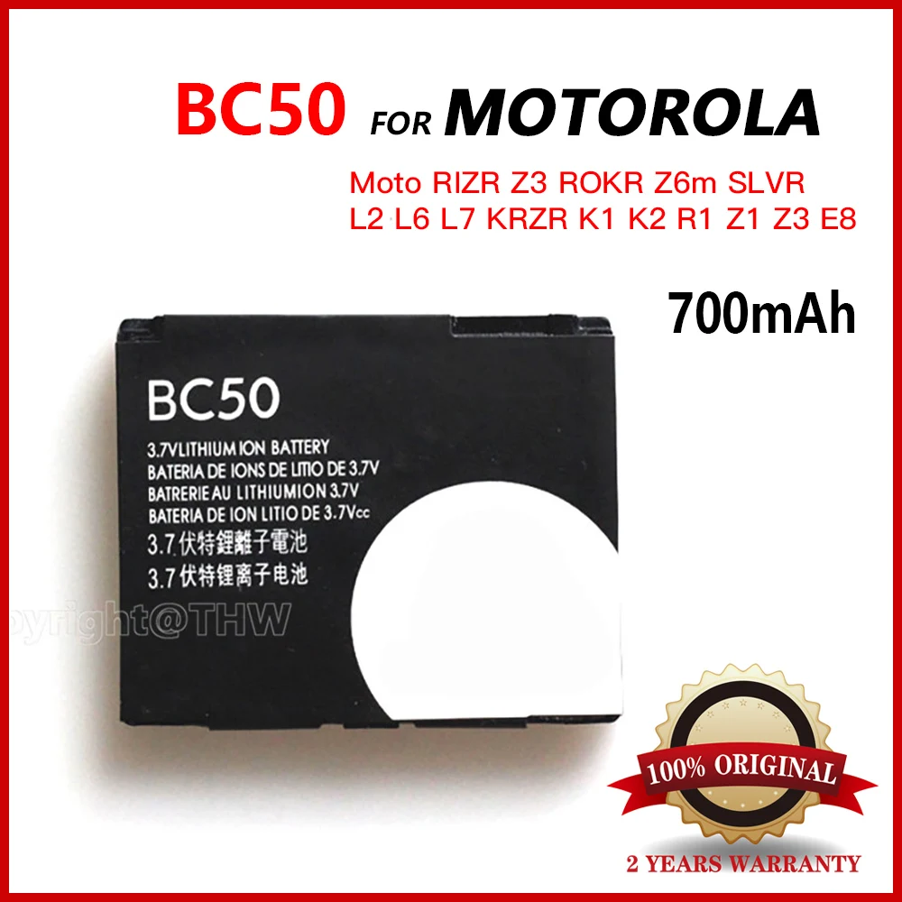 BC50 Replacement battery 700mah for Motorola Moto RIZR Z3 ROKR Z6m SLVR L2 L6 L7 KRZR K1 K2 R1 Z1 Z3 E8 Cellphone batteries