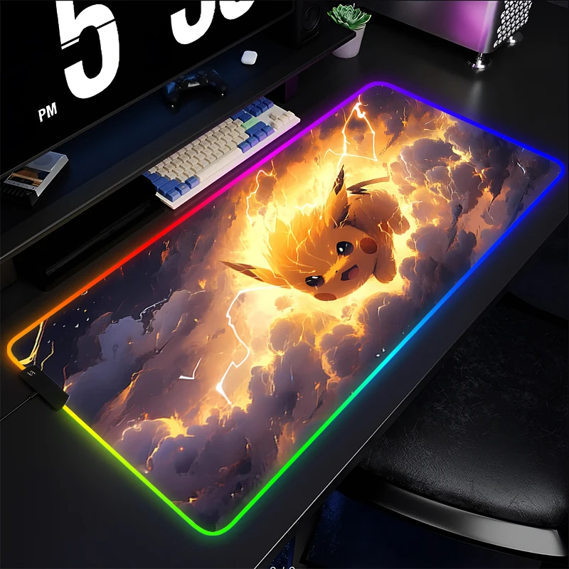 

RGB Backlight Rubber Mouse Pad P-Pokemon Pikachu Game Large LED Computer Pc Mousepad Carpet Gaming Accessories Keyboard Desk Mat