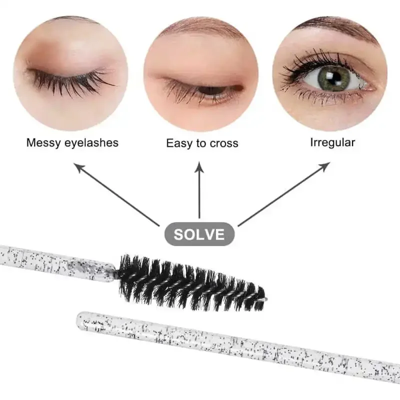 زجاجة مكونة من 50 فرشاة ماسكارا للاستعمال مرة واحدة مع حاوية، فرشاة عين سوداء للسفر، فرشاة تمديد الرموش، قلم حواجب Br