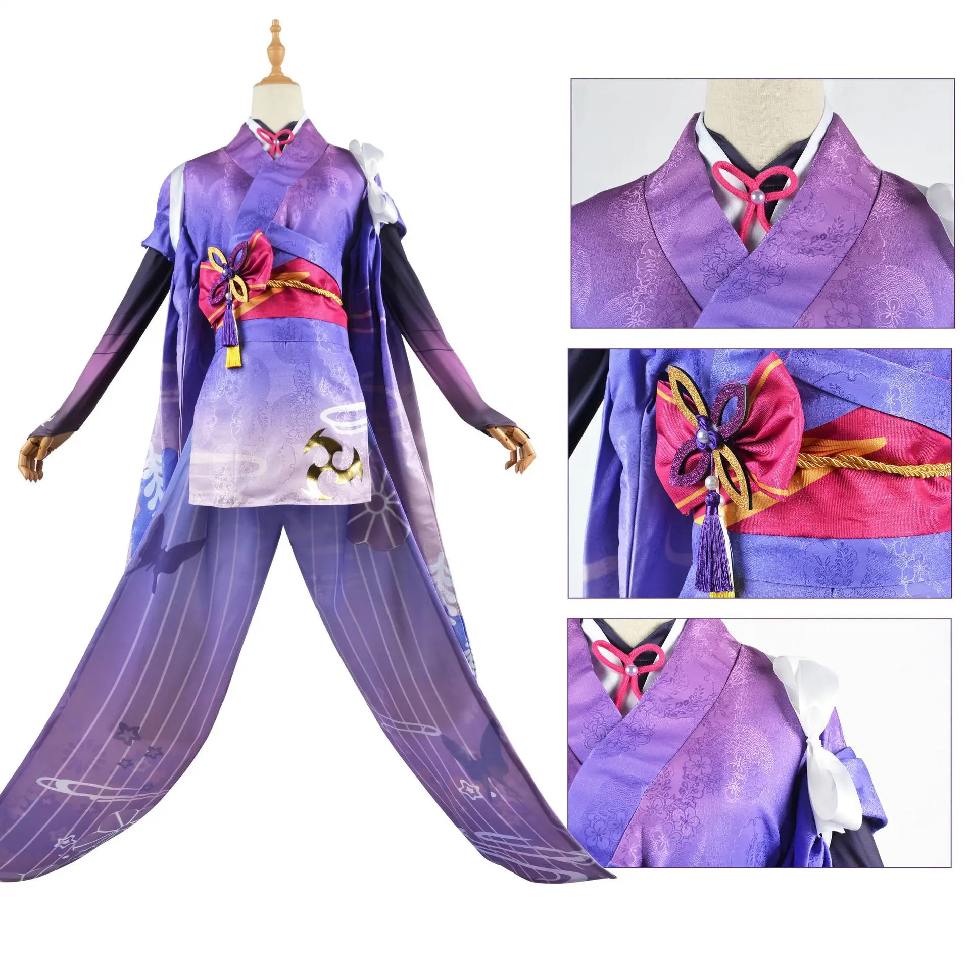 Anime Game Genshin Impact Beelzebul Cosplay Costume Raiden Shogun Seven Gods Wig Japanese Kimono Shoe Woman Sexy Suit