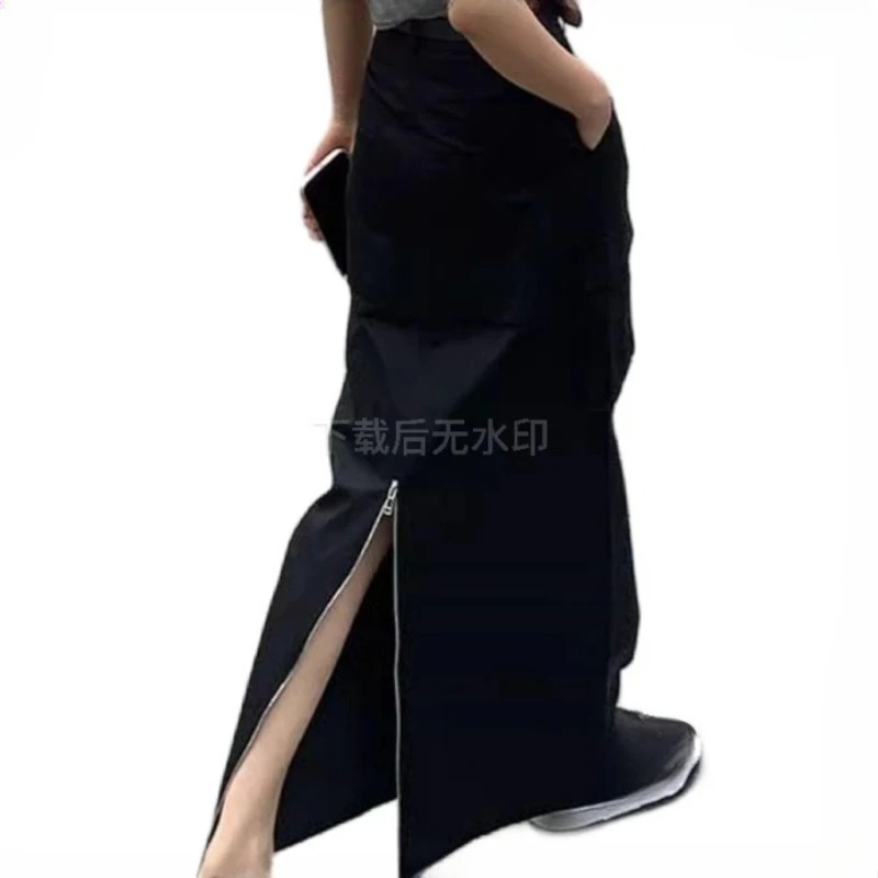 Black Frock Skirt Female 2025 Spring and Summer High Waist Slim Split A-shaped Long Skirt