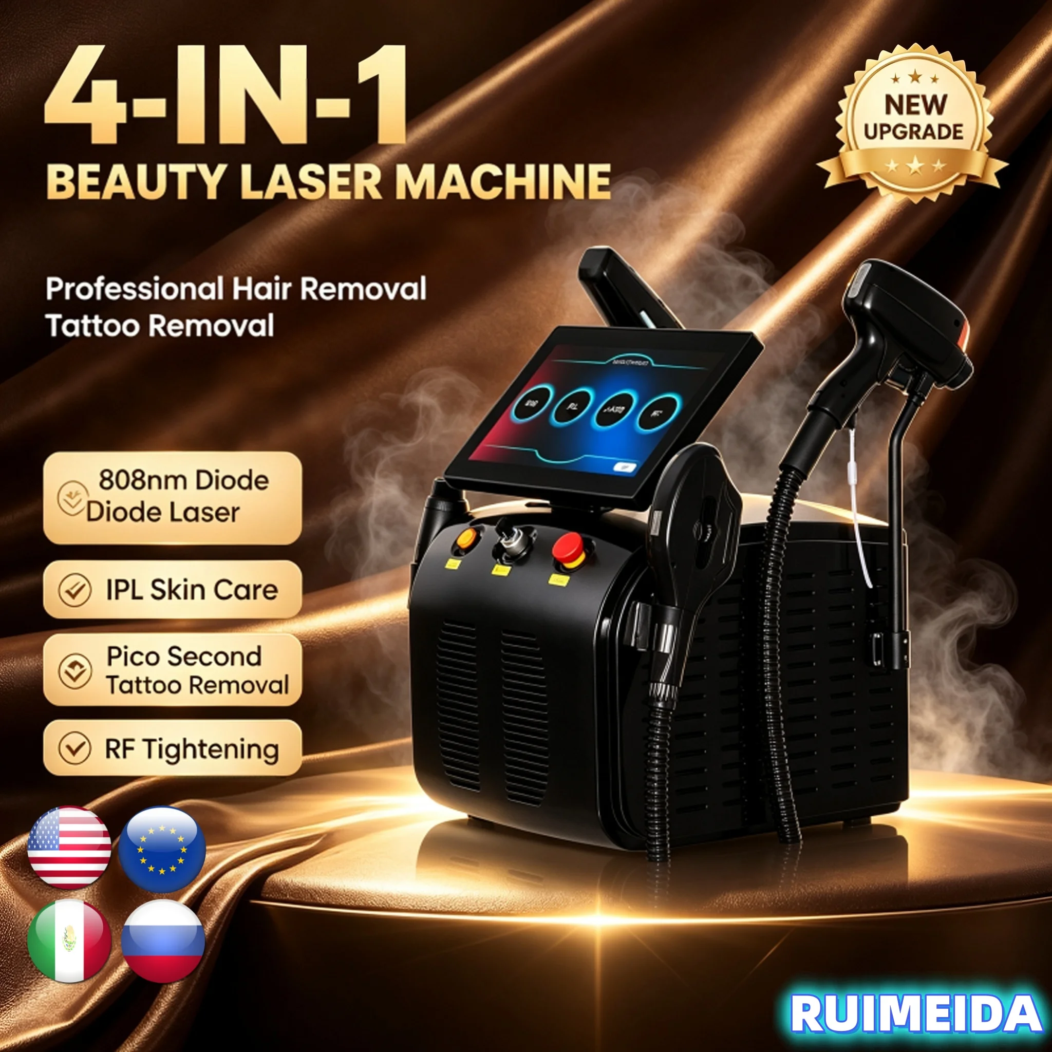4in1 Ice Platinum Lase Diode Hair Removal Machine Q Switch ND YAG Tattoo Removal OPT IPL Hair Removal RF Skin Rejuvenatio 4 Wave