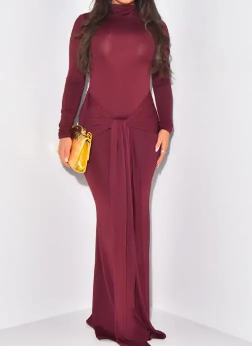 

2025 Autumn/Winter New Women's Fashion Elegant Solid Color Long Sleeve Wrapped Hip Skirt Women's Wear