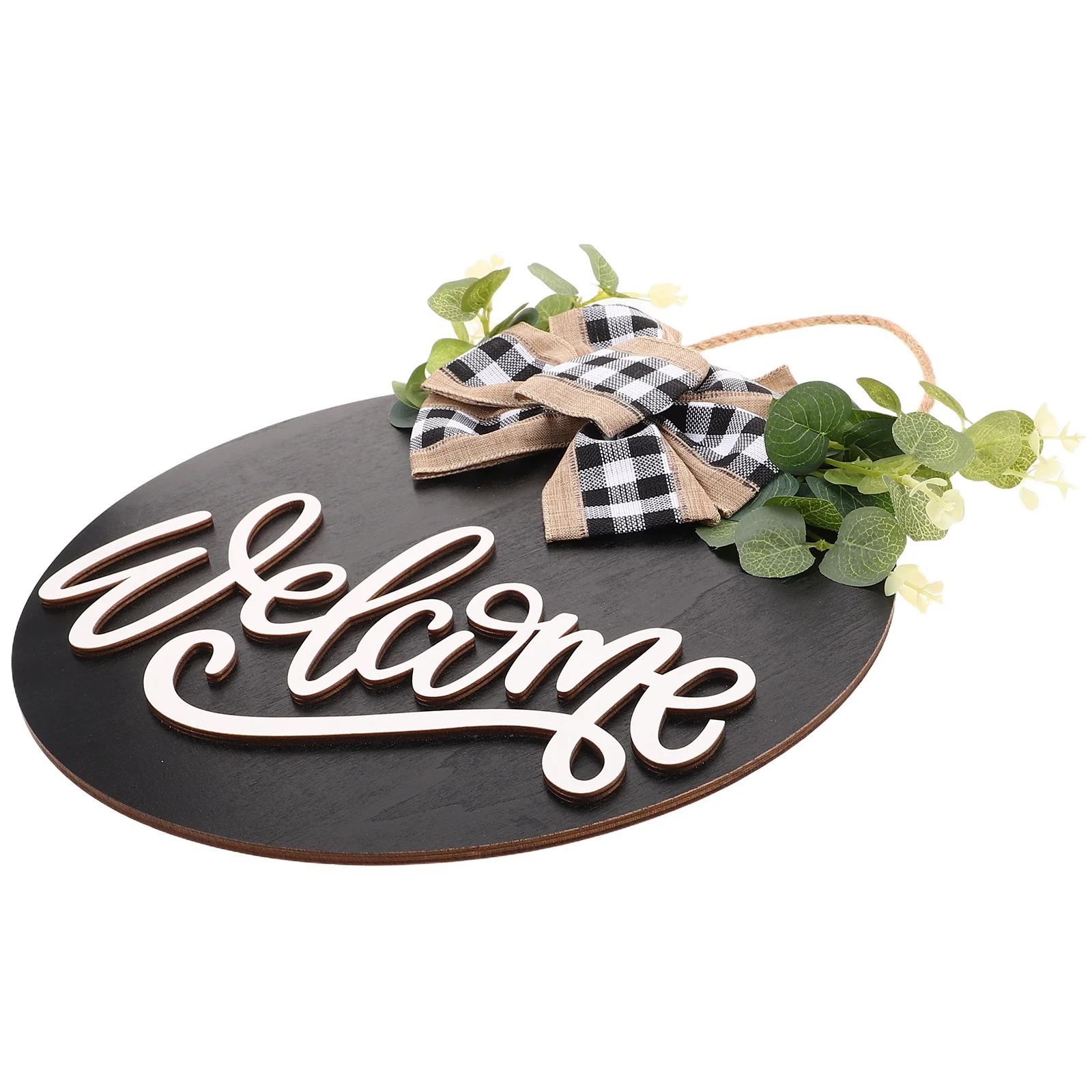 Rustic Farmhouse Black Welcome Door Sign Round Wooden Wreath Front Door Hanging Porch Decoration Welcome Porch Sign