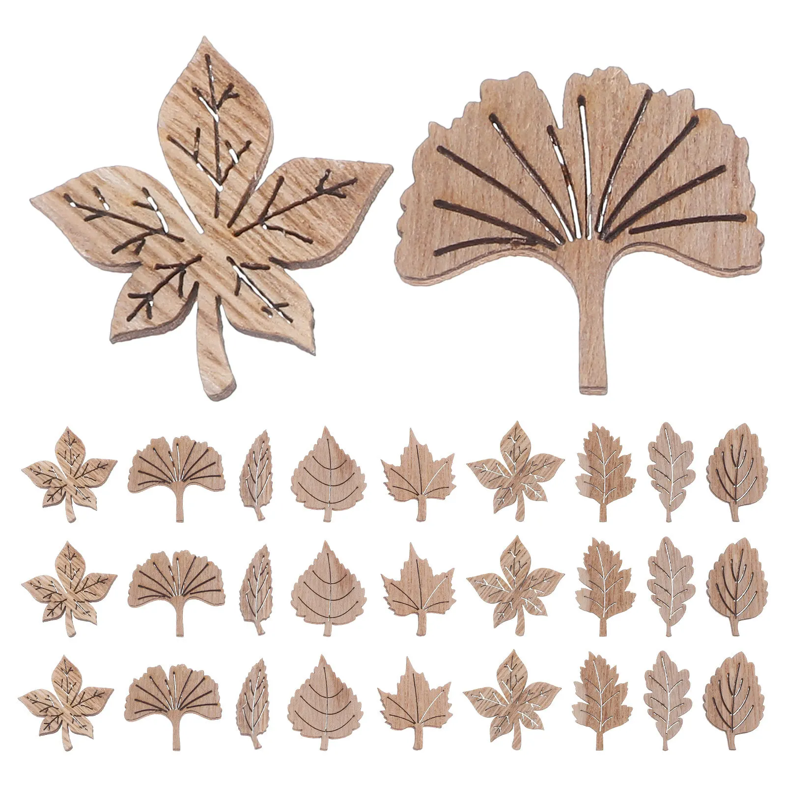 

200pcs Vintage Wood Slices For Crafts Unfinished Leaf Cutouts Natural Diy Decoration Autumn Maple Leaves Craft Kits Fall Party