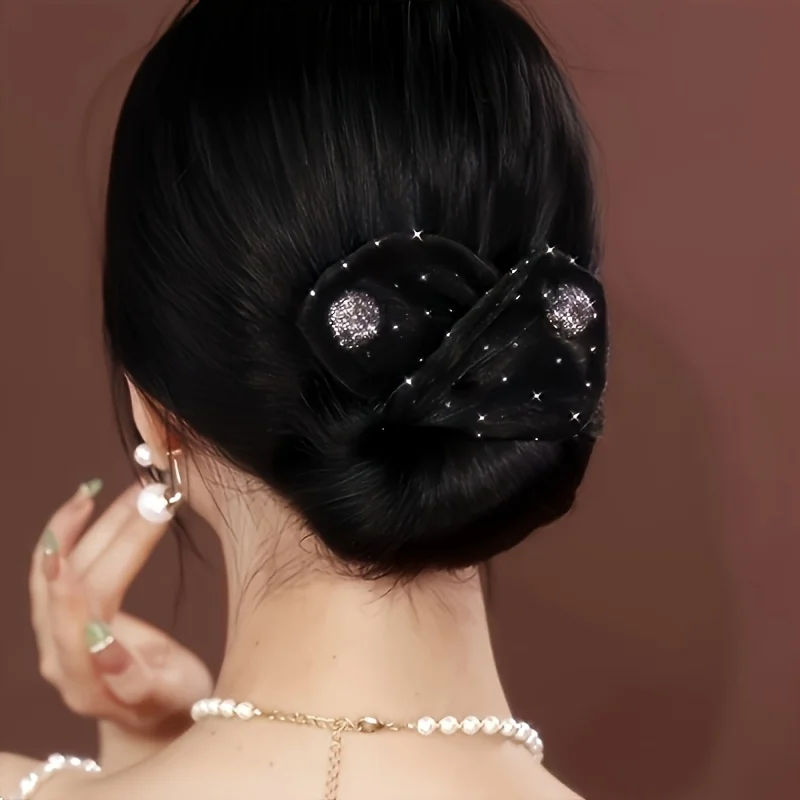 1pc Elegant Rhinestone Embellished Hair Bun Maker - Soft Fabric Clip for Women and s, Suitable for Hairstyling & Hair Protection