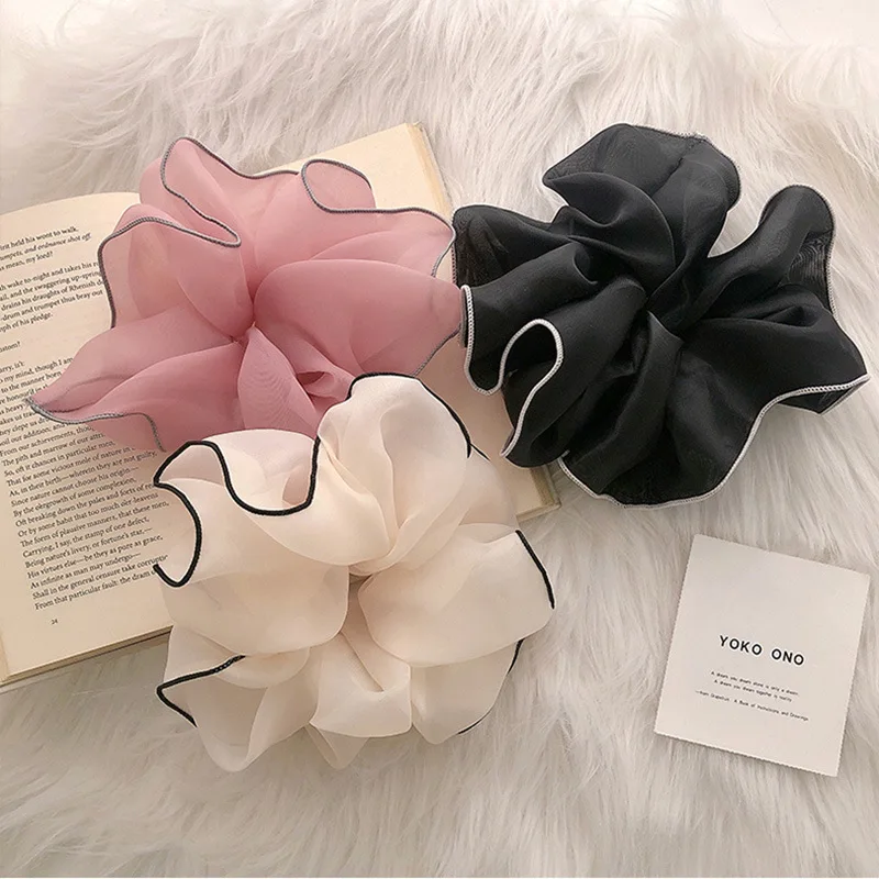 Sweet Oversized Hair Ties Scrunchies for Women Satin Chiffon Hair Band Rubber Elastic Hair Rope Girl Accessories Ponytail Holder