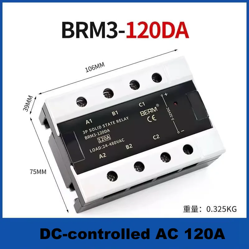 SSR Three-Phase Solid State Relay AC Controlled 10A 25A 60A 80A 100A 120A 24-480VAC Industrial Electronic Component