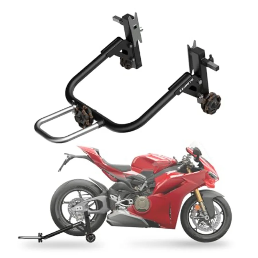 

Sport Motorcycle Rear Stand 360 Movable Lift Stand Heavy Duty with Wheels 880 lb Capacity Black Double Arm
