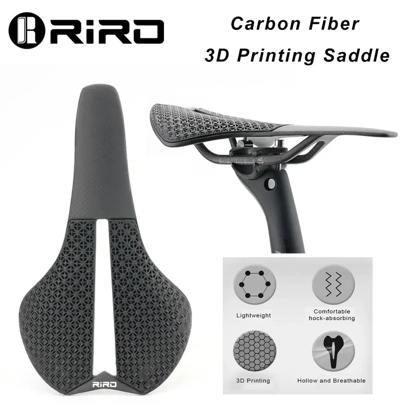 

RIRO Carbon Fiber 3D Printing Bike Saddle Ultra-Light 138g Hollow Honeycomb Cushion Comfortable Seat for Road/MTB Bike Parts