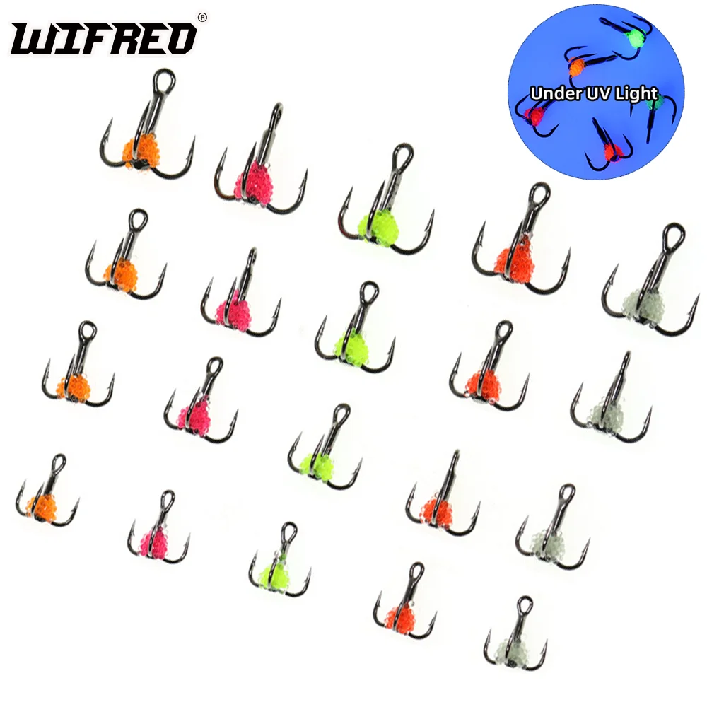 

Wifreo 6pcs #8 #10#12#14 Winter Ice Fishing Epoxy Treble Hook High Carbon Steel Saltwater Freshwater Fishing Lures Triple Hook