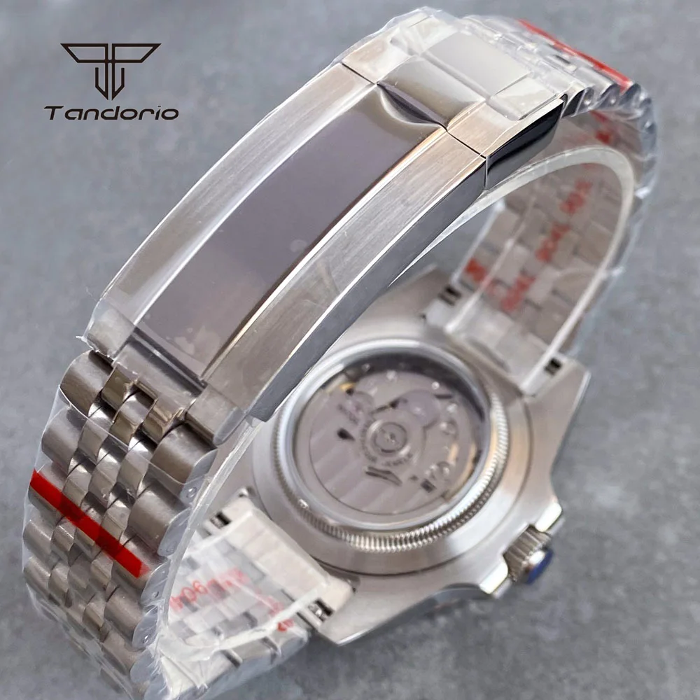 Tandorio Stainless Steel Automatic Men Watch Sapphire Skeleton NH70 Hollow Dial 40mm Mechanical Wristwatch Ceramic Bezel 20atm