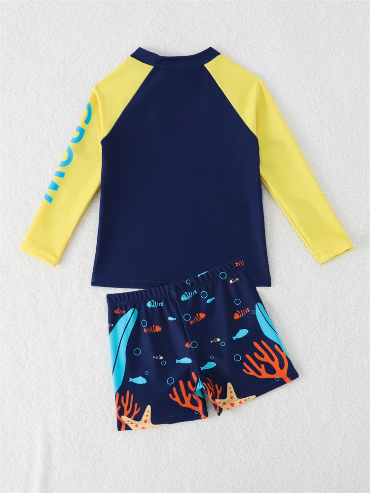 Boy Kids Swimsuit 2026 New Cartoon Dinosaur Long Sleeves Children Swimwear Summer Two Piece Long Sleeves Bathing Suit Beachwear