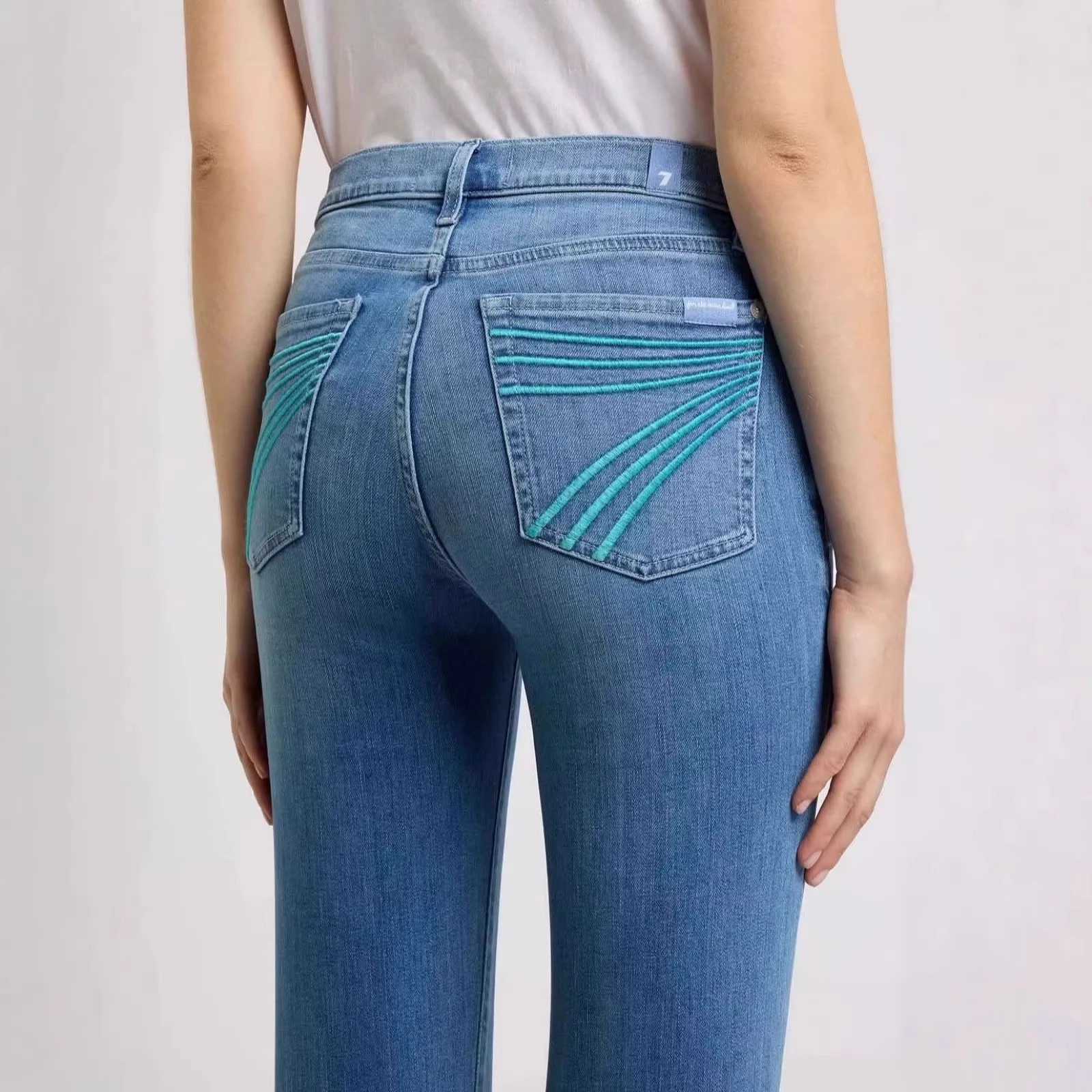 European And American Cross-Border Amazon Slim Fit Stretch Embroidered For Women Washed Retro Flared Pants Trendy Brand 7 Jeans