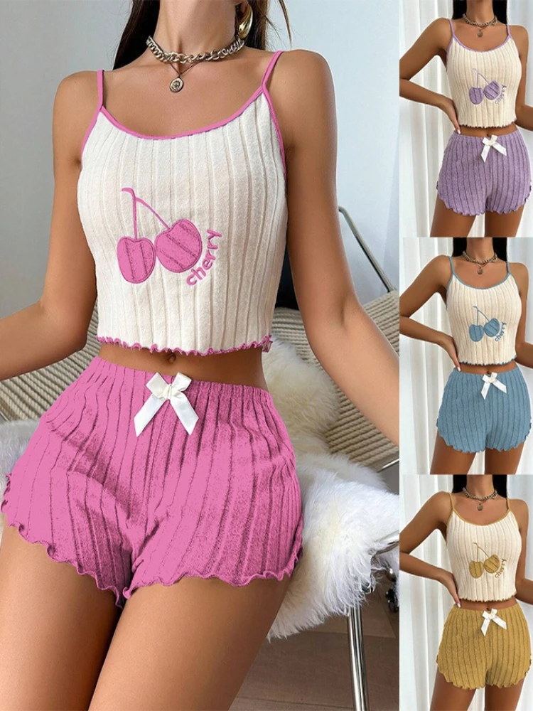 New Summer 2-piece Set of Women's Pajamas Casual Camisoles Shorts Home Wear Pajamas Casual Wear Pjamas for Women Sleepwear