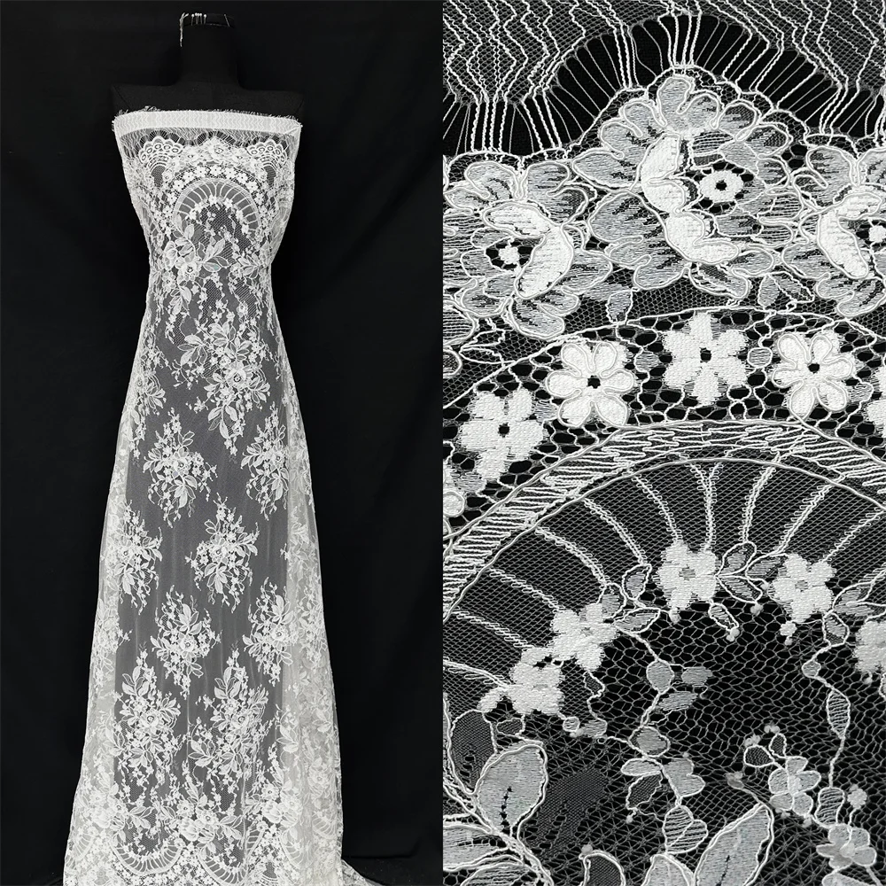 

White French Soft Cotton Lace Fabric High Quality Embroidery African Nigerian Tulle Lace Fabric For Women Wedding Party Dresses