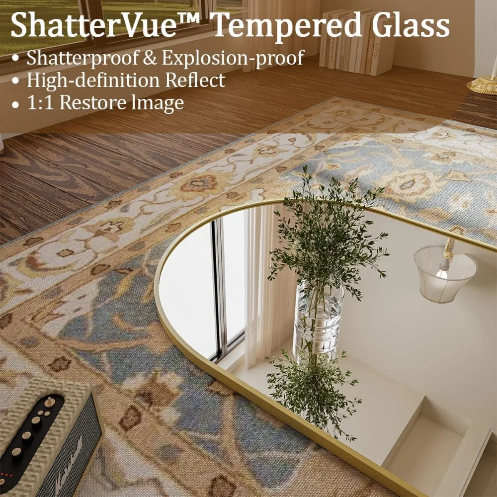 Gewölbter goldfarbener Ganzkörperspiegel 65 x 24 – stehender, hängender oder lehnender Körperspiegel mit Aluminiumrahmen