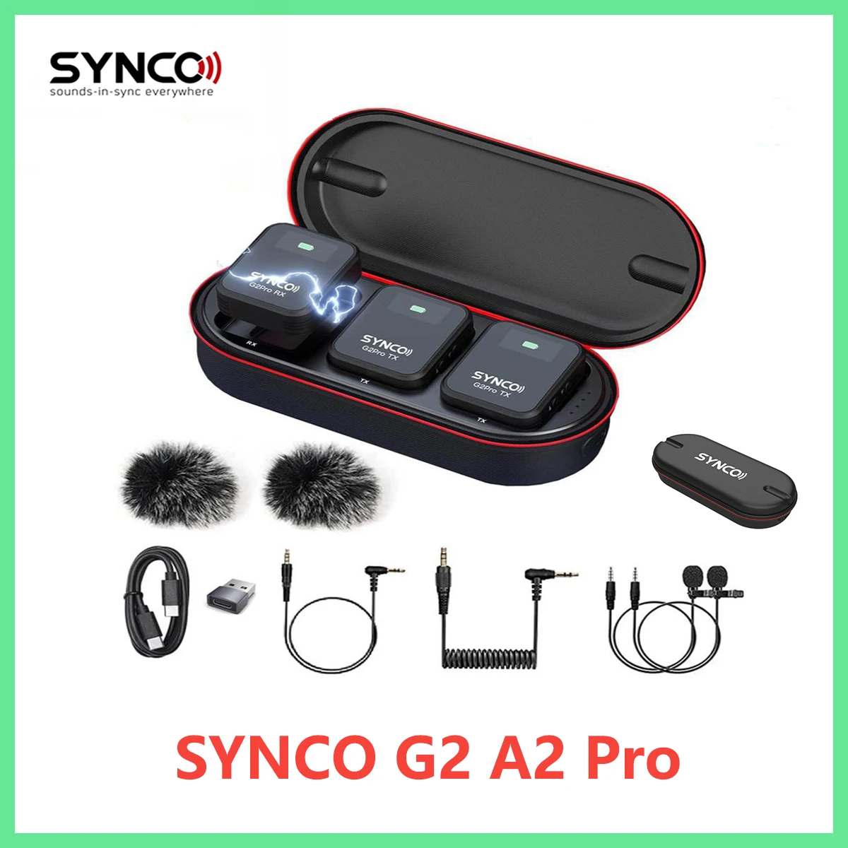 SYNCO G2 A2 Pro,2.4G Wireless Lavalier Microphone System with Charging Case Dual Transmitter & 1 Receiver Lapel mic for Vlogging