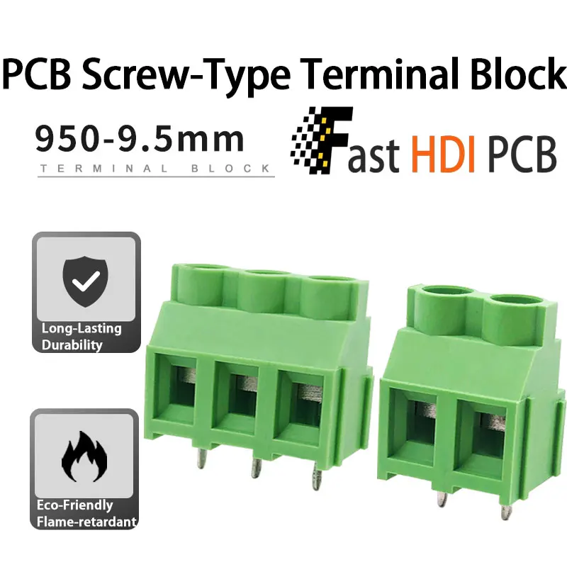 950-9.5mm 스크류 단자대 - 순동 스플라이스 가능 커넥터, 2P/3P 녹색 PCB 장착/스택 가능 설계, 대량 할인
