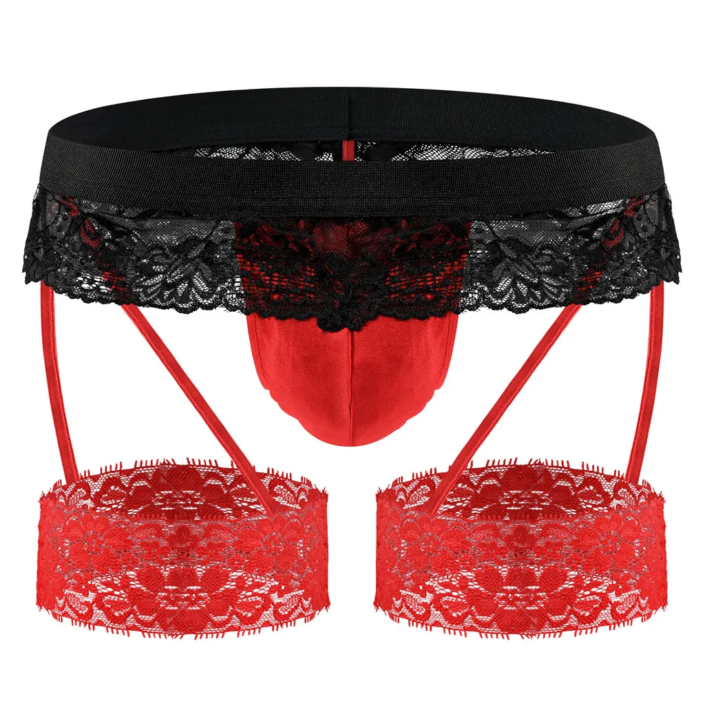 Men's Lace Thong with Garter Belt Set, Alluring 2-Piece Lingerie Kit