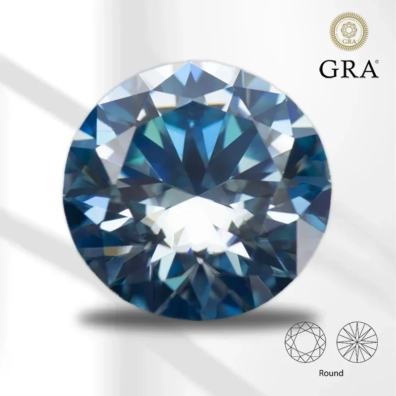 

Moissanite Stone Aquamarine Color Round Cut with GRA Certificate for Gemstone Charms Beads Advanced Jewelry Making Materials