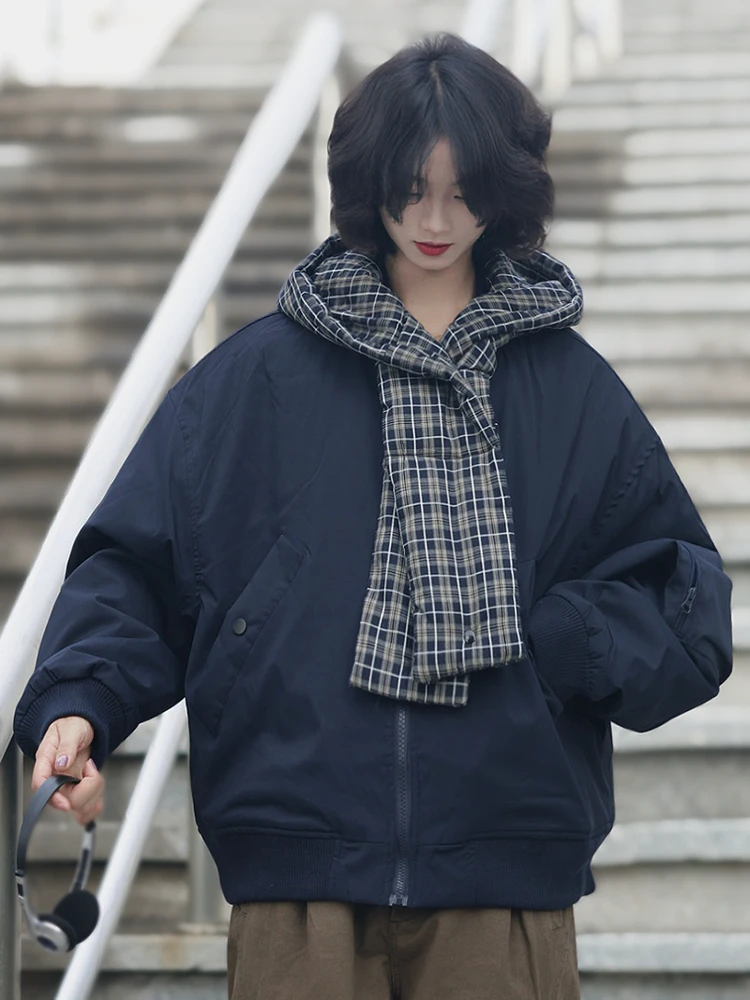 

Ретро-куртка в японском стиле свободного кроя с капюшоном и шарфом, осенне-зимняя, унисекс, хлопковая, теплая, повседневная, с длинными рукавами, Cleanfit