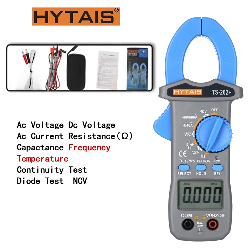 

HYTAIS TS202+ Digital Clamp Meter AC/DC Display NCV TRMS 40000UF Multifunctional Intelligent Portabtable Electrician Multimeter