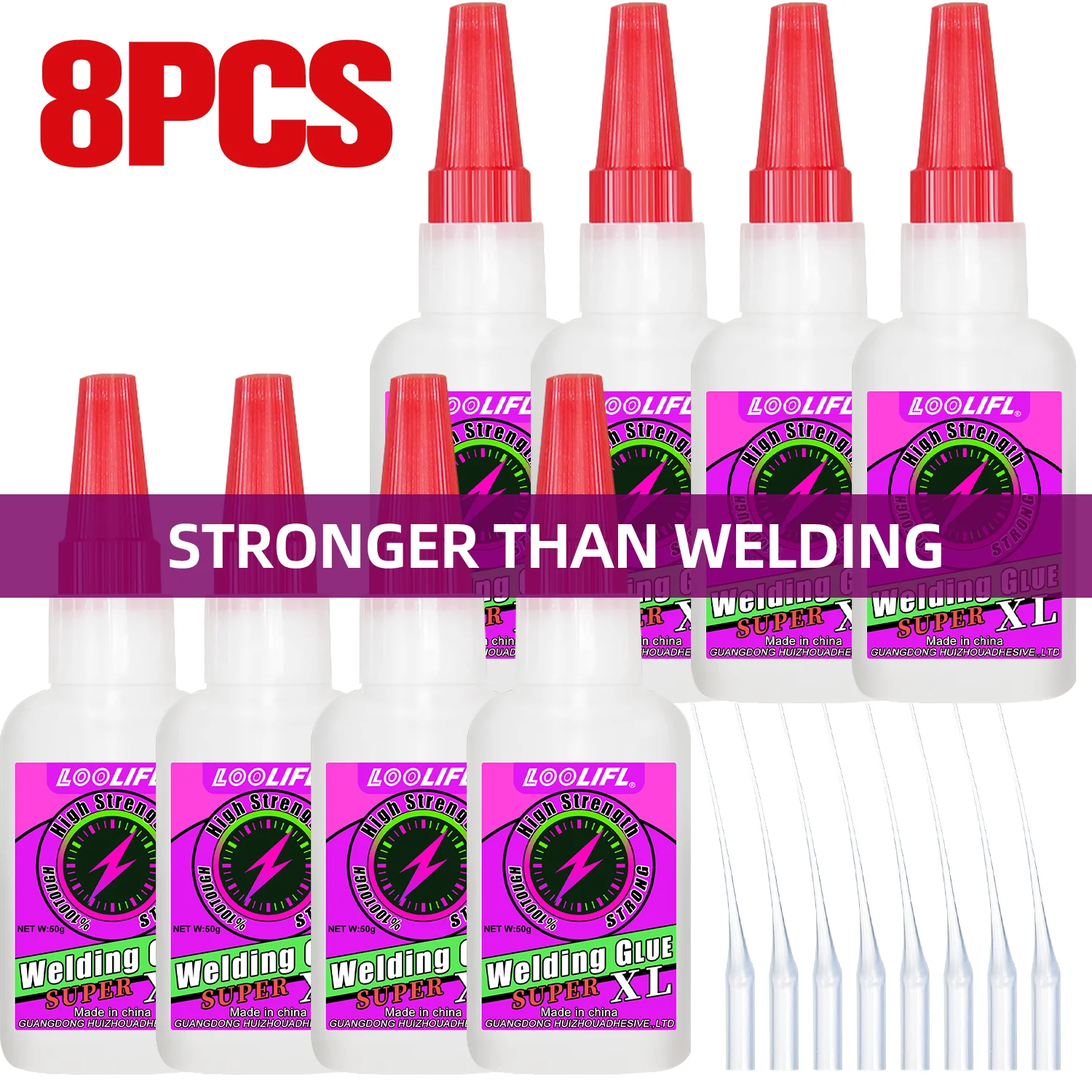 Loolifl 1-8Pcs 50g Welding High Strength Oily Glue - Universal Superglue Mighty Instant Glue for Resin Ceramic Metal Glass