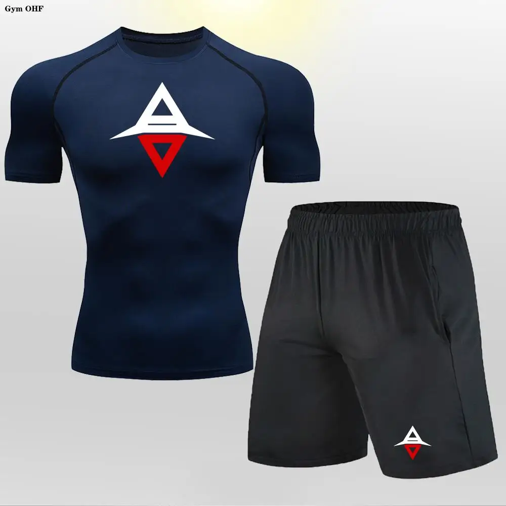 

Rashguard Short Sleeve T Shirts Shorts Suits Men Tracksuit Gym Boxing Jerseys Compression Shirt Fitness Running Training Set