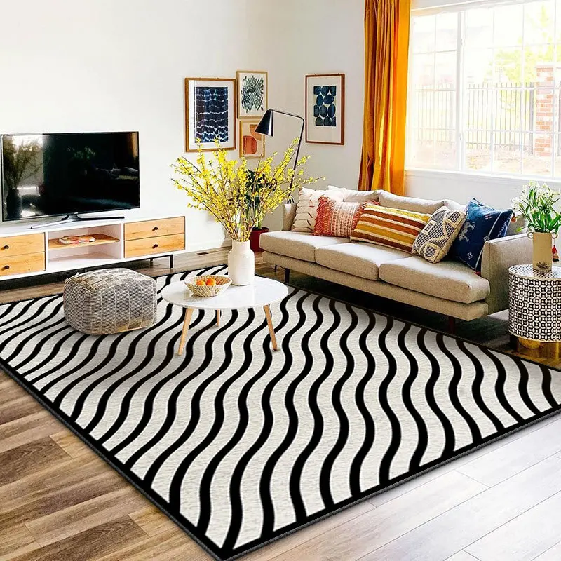 Black And White Modern Carpet 3D Visual Imitation Cashmere Carpet Living Room Sofa Rug Office Study Floor Mat Abstract Design