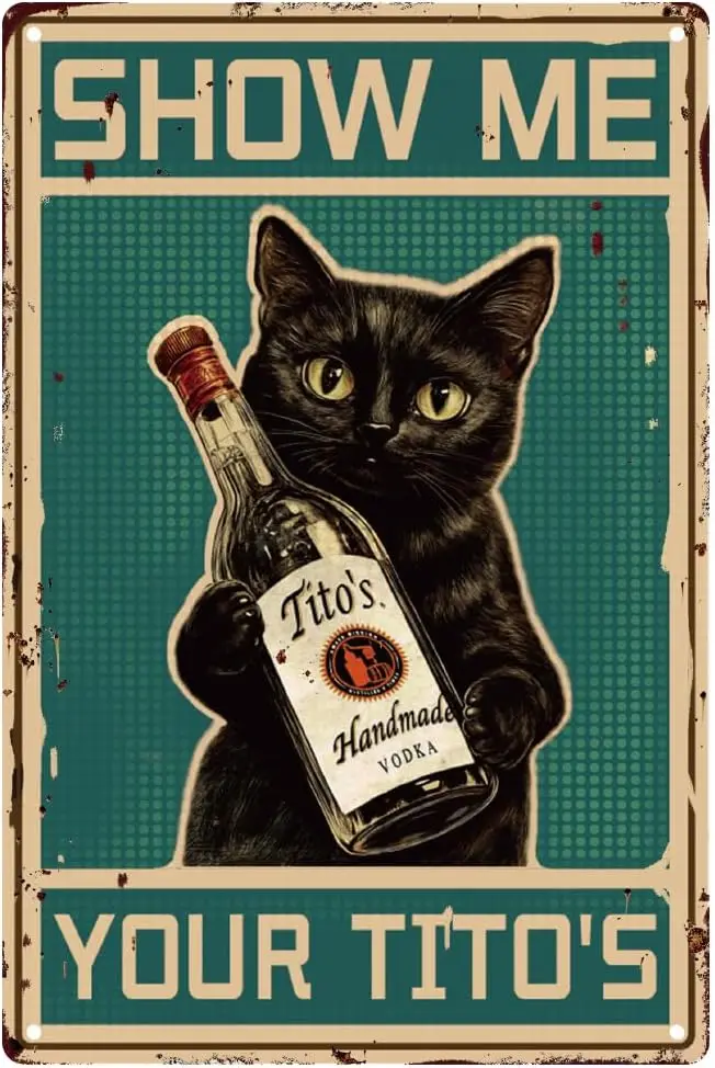 Funny Black Cat Bar Sign Vintage Kitty Metal Tin Wall Poster Retro Animal Signs for Home Shop Man Cave Garage Wa