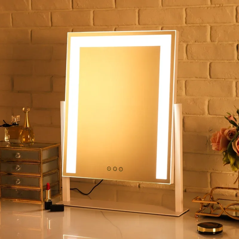 

Lighted Makeup Mirror Hollywood Large Vanity Makeup Mirror with Light Smart Touch Control 3 Colors Dimable Light 360 Rotation