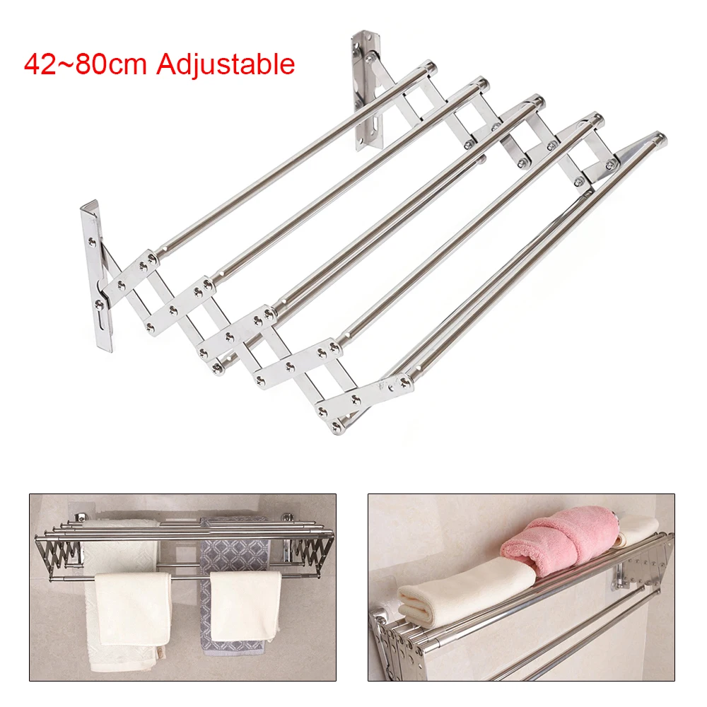 Wall Mounted Retractable Towel Storage Rack Stainless Steel Space-Saving Towel Rack Clothes Hanger Laundry Clothes Drying Rack