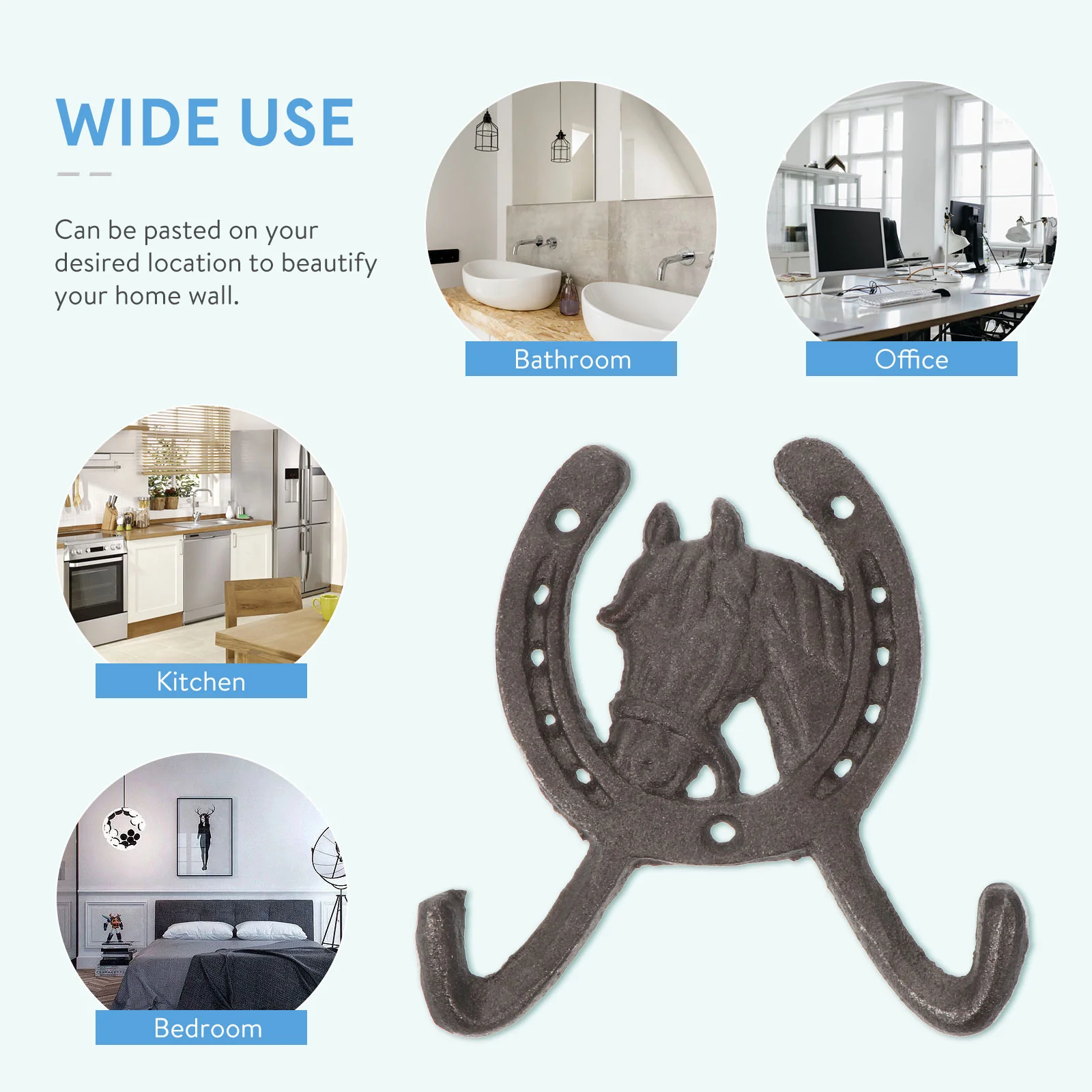 2 Pcs Horse Head Hoof Double Hook Creative Iron Cast Coat Hooks Hat Decorative Wall Home Cat-shaped Bride Hangers Heavy Duty