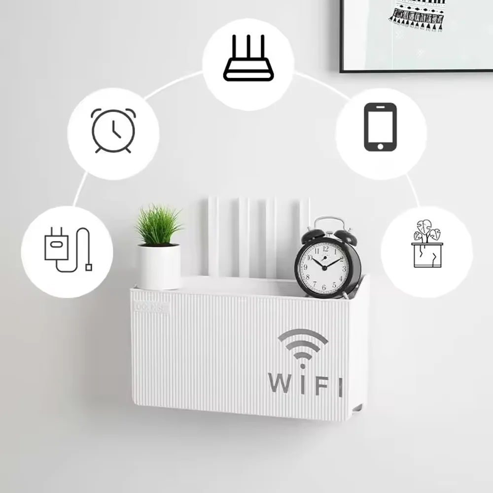 Household Wall Mounted WiFi Router Shelf ABS Storage Boxs with Cable Management for Wireless Router Power Adapter Living Room