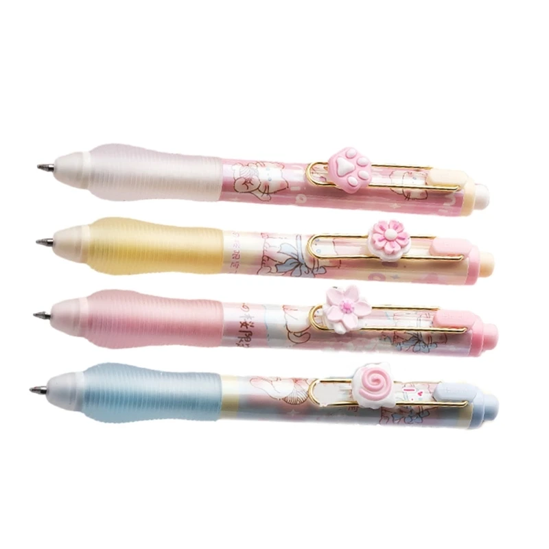 4Pcs Cartoon Retractable Gel Pen Erasable Gel Pen 0.5mm Tip, Smooth to Write Refillable Gel Pen for Student Game Reward