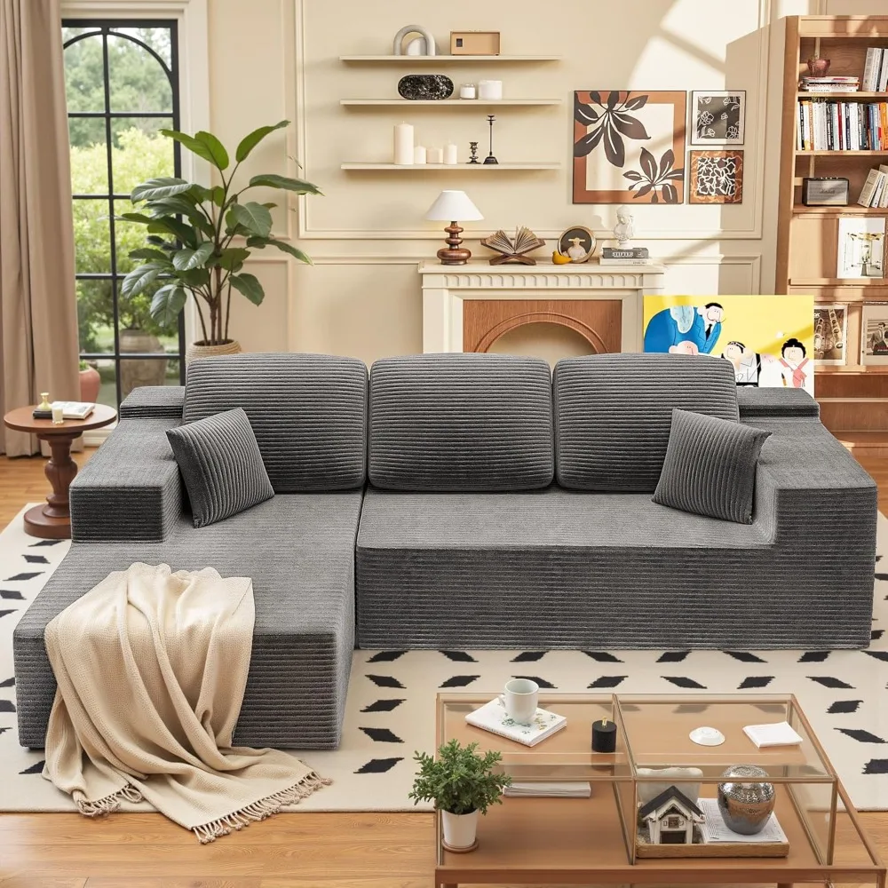

108" Modular Sectional Sofa, Boneless Couch with L-Shape Chaise, Cloud Couch with Deep Seat Upholstered, No Assembly Required