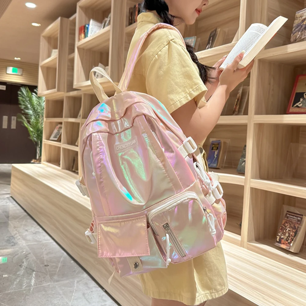 Women Laser Backpack Multi-Pocket School Backpack Large Capacity Campus Backpack for Middle High School Students