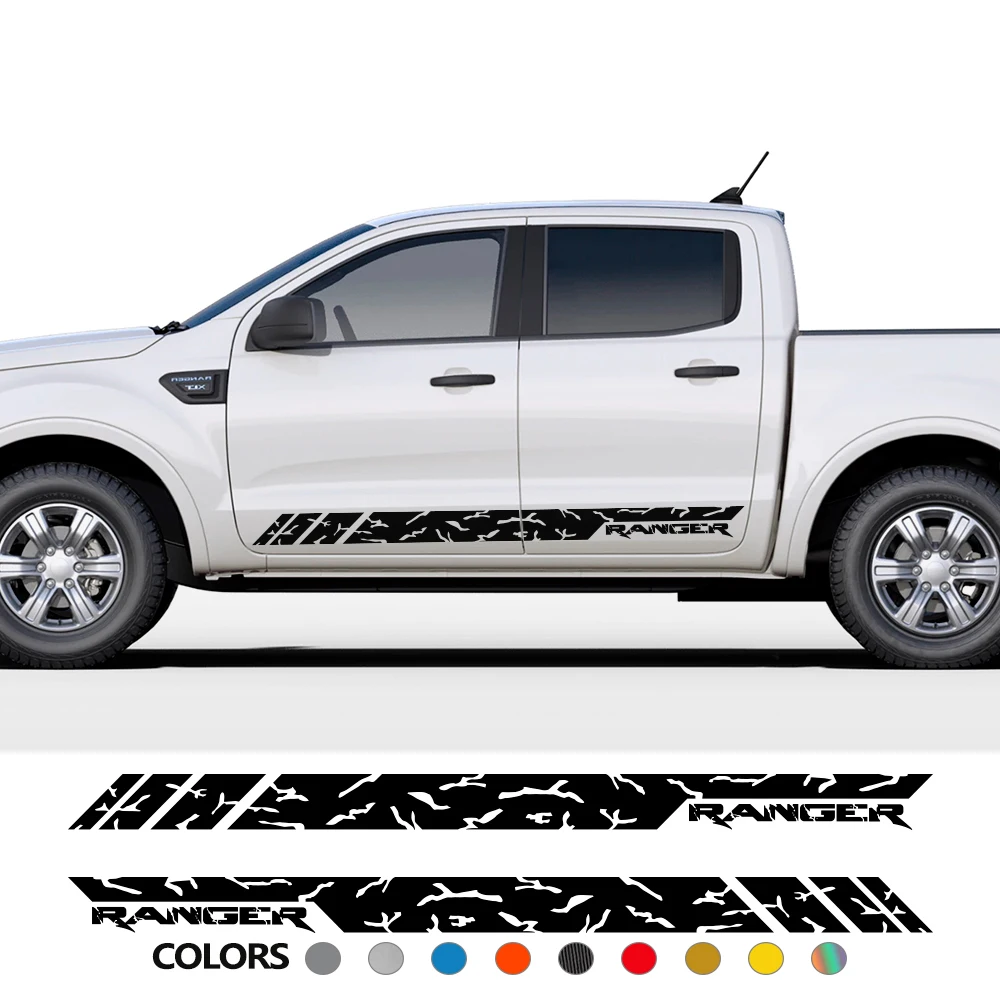 2PCS Car Door Side Stripe Stickers For Ford Ranger Tremor XLT Raptor Black Edition Wildtrak Tuning Auto Accessories Vinyl Decals