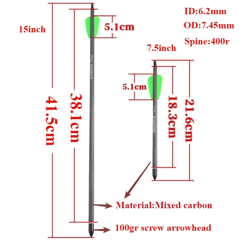 12/24pcs Crossbow Bolts 7.5/15Inch Archery Arrows ID6.2mm OD7.45mm Spine400 High Mixed Carbon Arrow for Bow Hunting Shooting