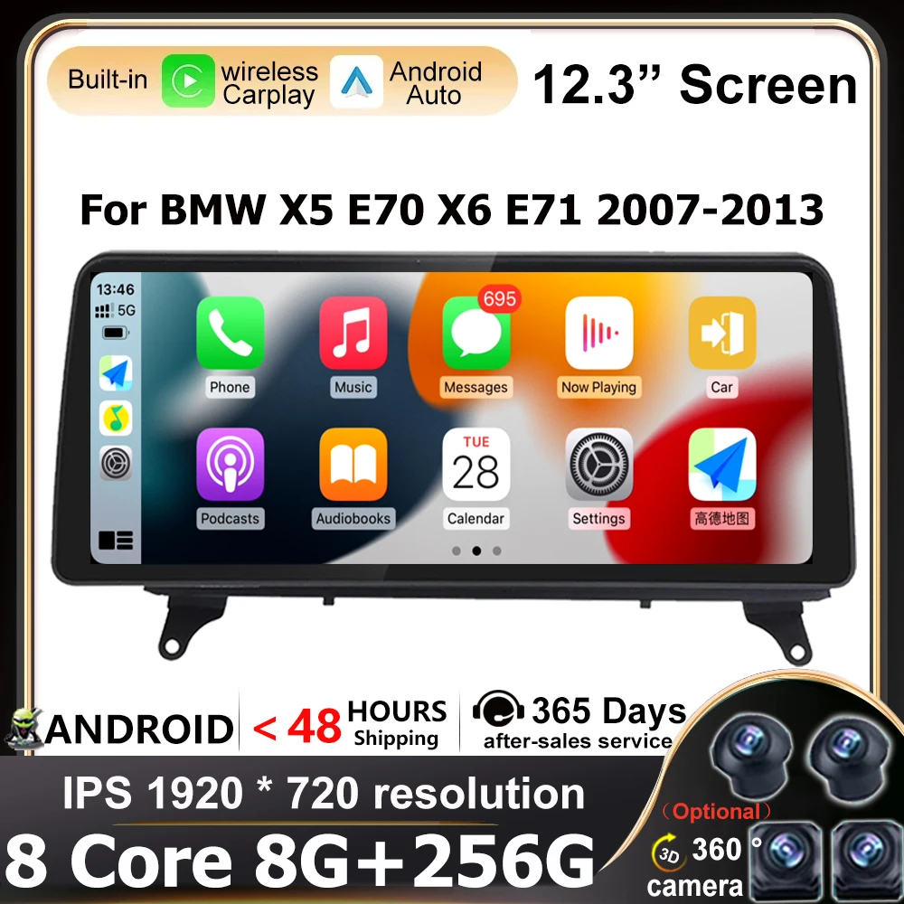 

Android 14 12.3 Inch Car Video IPS Screen Auto Carplay For BMW X5 E70 X6 E71 LHD CCC CIC System Player Multimedia GPS Navigation