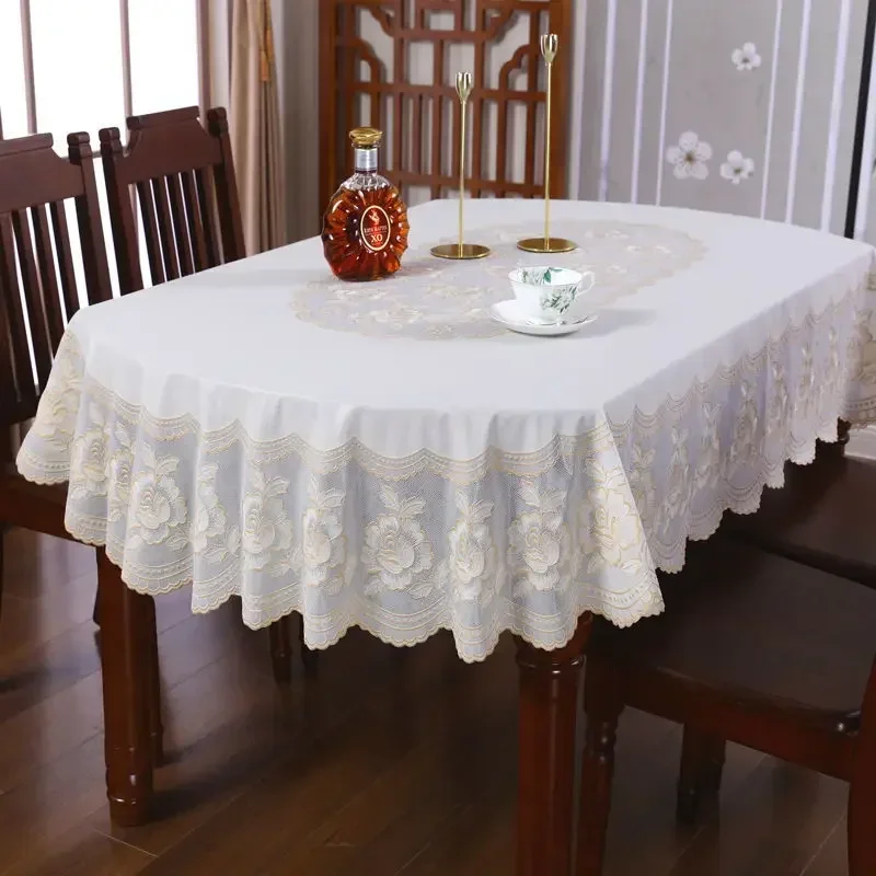 

Tablecloth Oval 140 X 200cm Floral Printed Lace Pvc Table Cover Waterproof Oilproof Elegant Simple Ellipse Table Cloth for Home