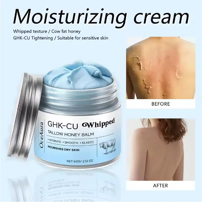 Crème hydratante pour le visage et le corps au peptide de cuivre GHK, PDRN, graisse de vache, crème bleue, miel de Manuka, réparation des peaux sèches, sensibles et matures 1